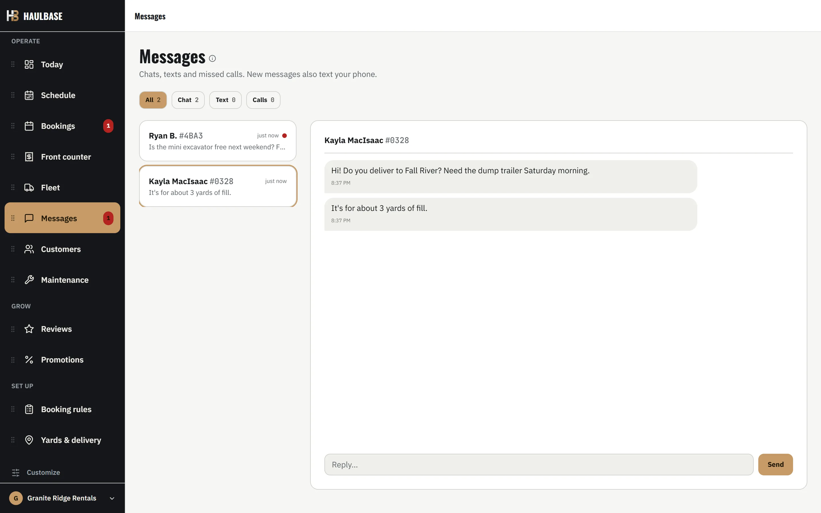 Messages with chat, text and call filters